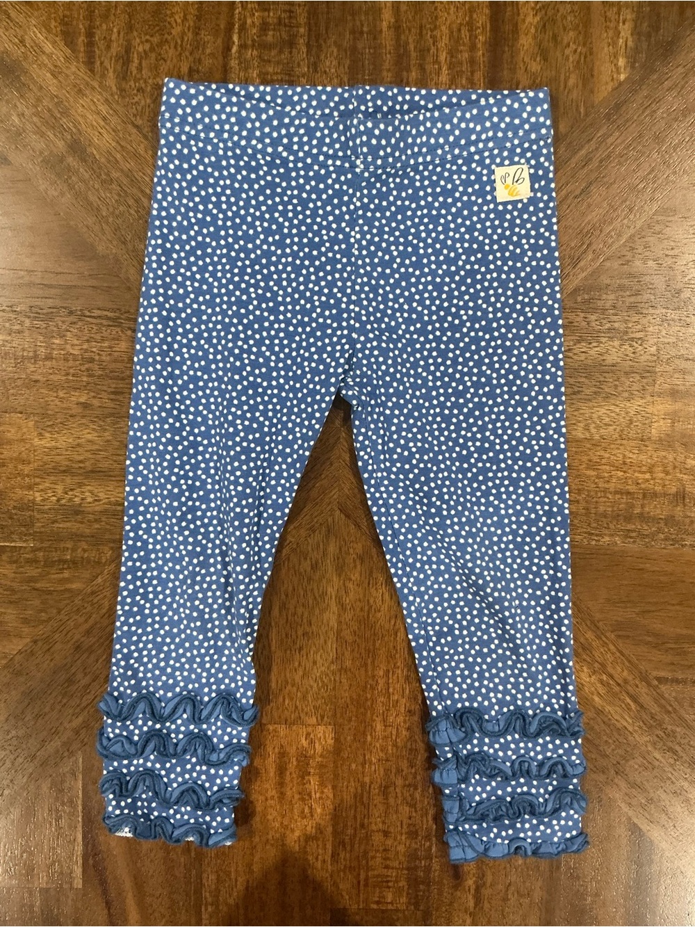 Wildflowers Size 2 Blue Polka Dot Ruffle Hem Kids Leggings